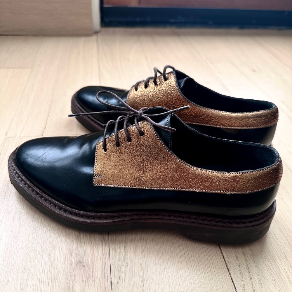 Brunello Cucinelli Women’s Oxford Shoes Black & Gold Size 37 Luxury Designer - Picture 8 of 11